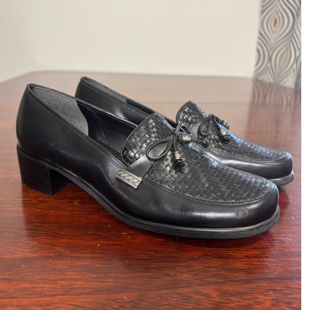 Unisa Womens Woven Leather Loafers 7.5 Vintage Style Academia Retro Block Heel
